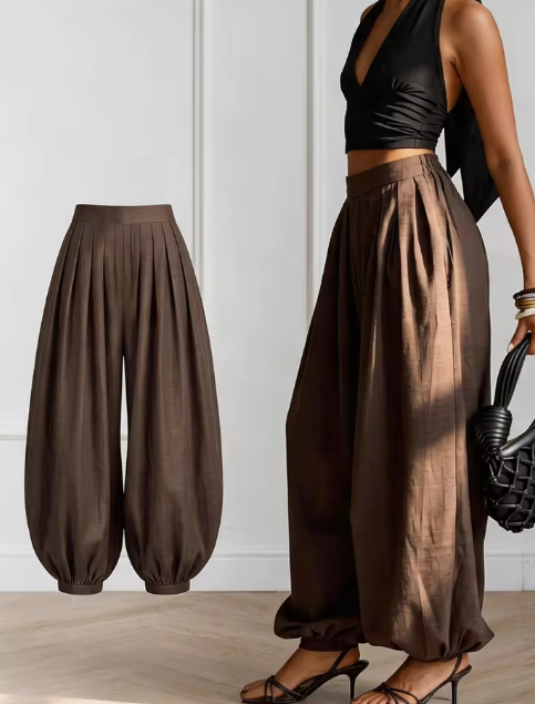 Alma - Pantalones Anchos con Pliegues