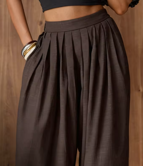 Alma - Pantalones Anchos con Pliegues
