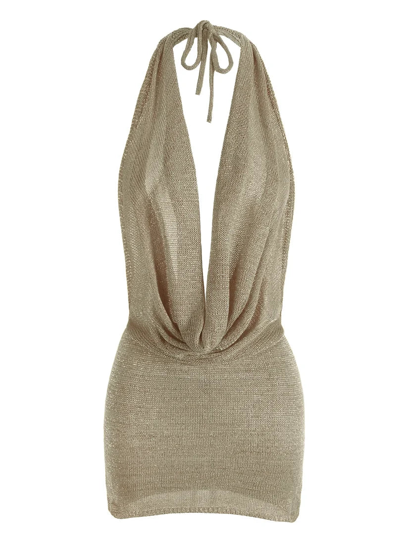 Rocío - Vestido Mini Deep V Sin Espalda de Mujer